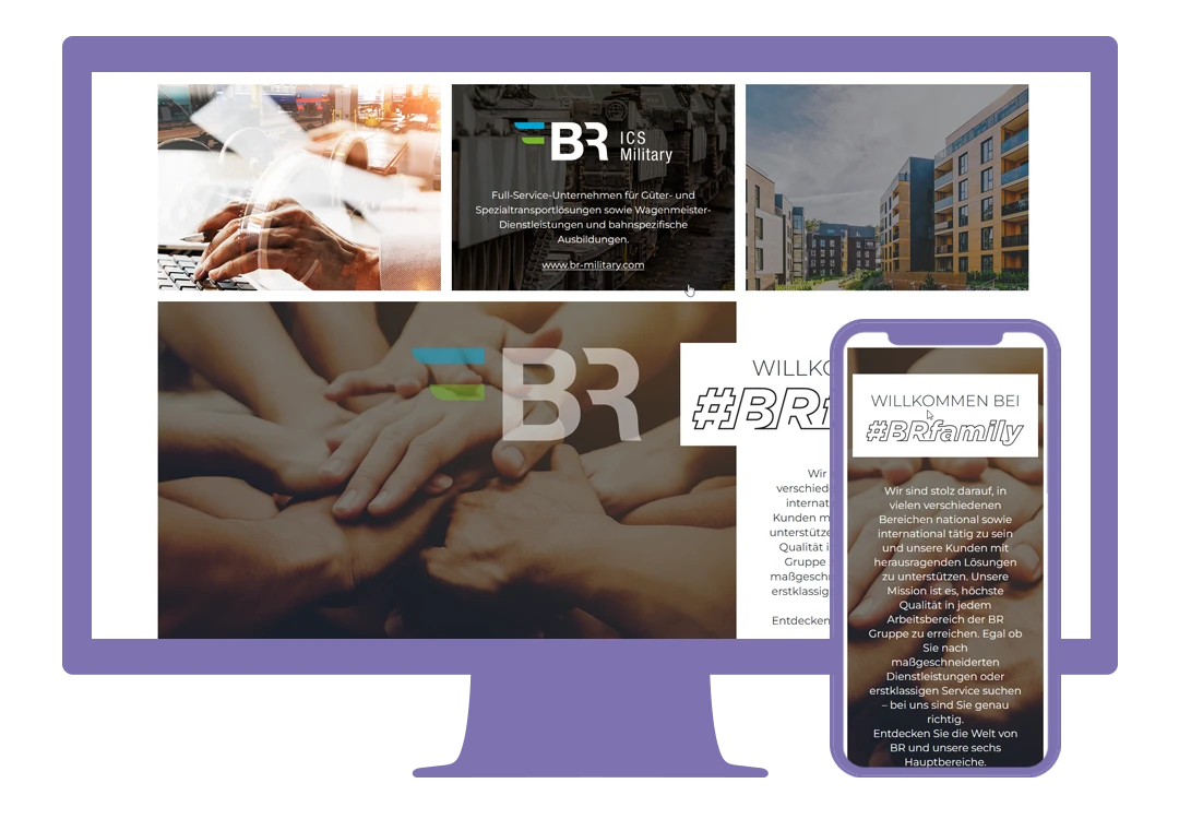 Mock-Up von der Startseite von BR-Family: Überblick über die einzelnen Bereiche der BR-Gruppe